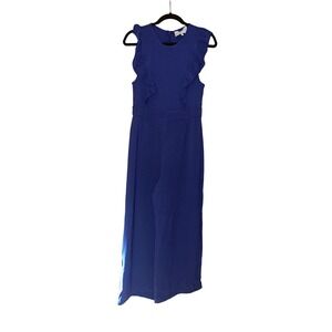 Charles Henry Womens Royal Blue Ruffle Wide Leg Jumpsuit Sleeveless Size L